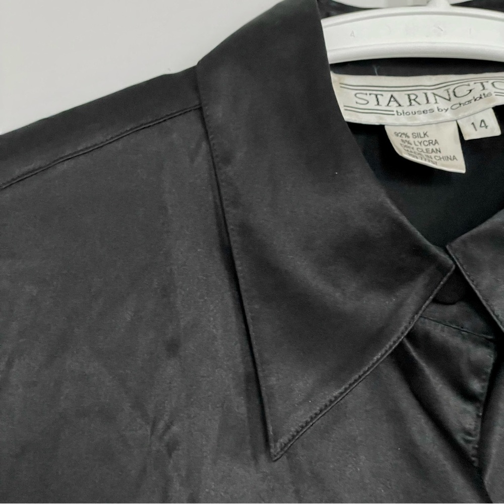 Starington Blouses by Charlotte Black Silk Button-Down Shirt Size 14 (10-12) - Picture 5 of 11